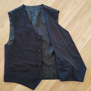 YOUNG MENS FORMAL REVERSIBLE PINSTRIPE SUIT SEPERATE VEST FAUX POCKETS 4 BUTTON